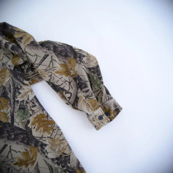 Vintage Master Sportsman Tan Brown & Camo Hunting Print 100%  Thick Cotton Shirt - Picture 5 of 12